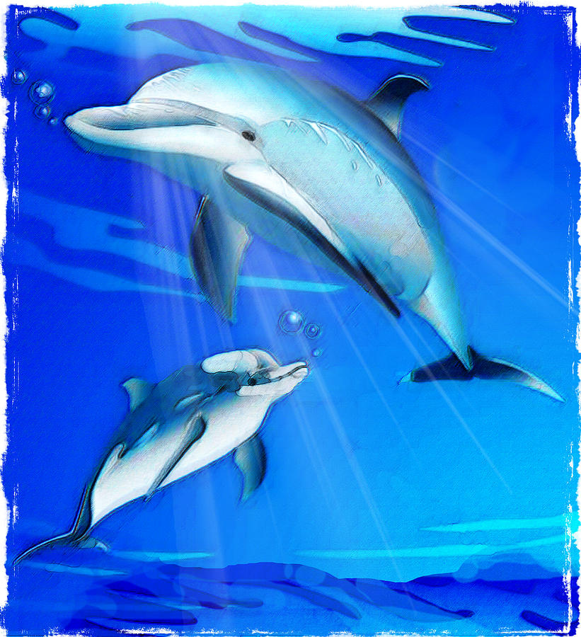 Mom and Baby Dolphin Painting by Elaine Plesser - Fine Art America