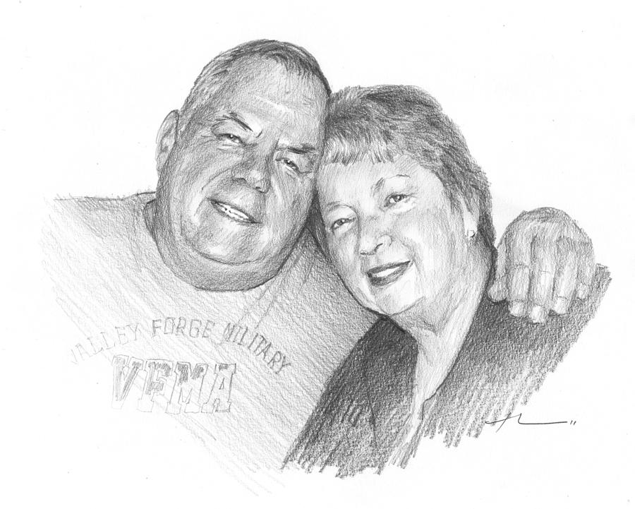 Mom And Dad Pencil Portrait Drawing by Mike Theuer