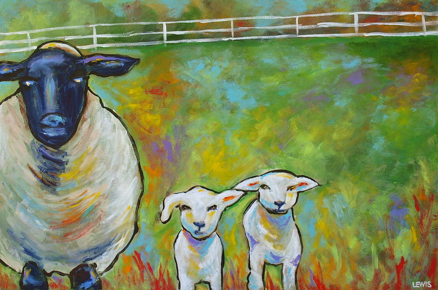 Mom and Kids Painting by Ellen Lewis