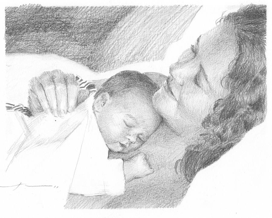 Premium Vector | Black and white drawing of a mother and baby.