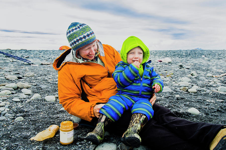 Kenai Fjords National Park Photograph - Mom And Two Year Old Son Enjoy A Peanut by Turner Forte
