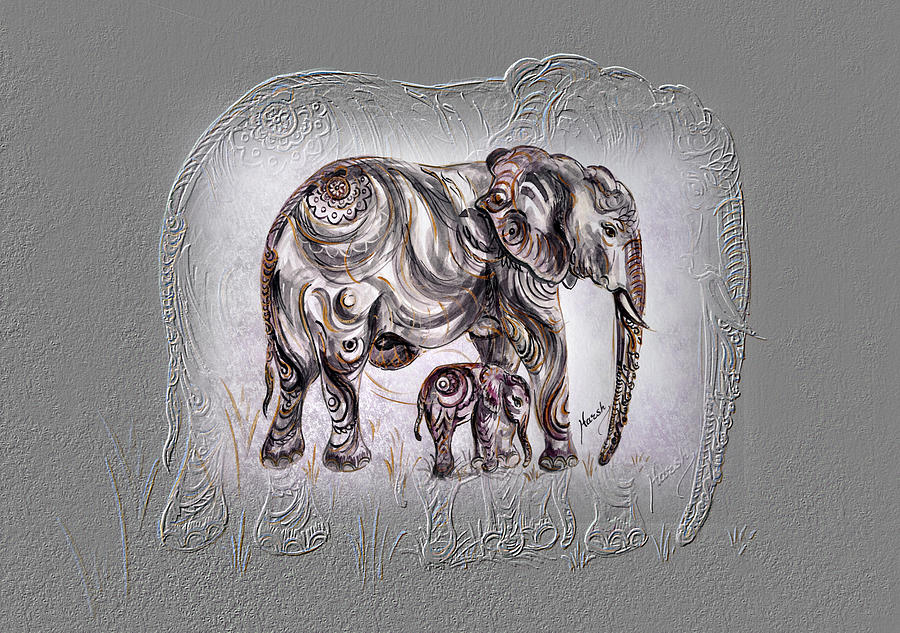 Mom Elephant Painting by Harsh Malik