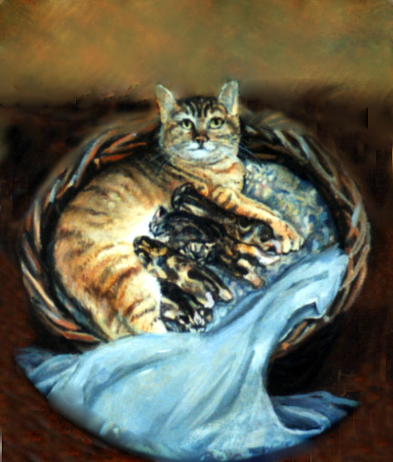 Mom With Her Kittens Painting by Donna Tucker