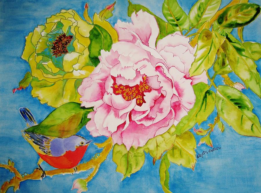Peonies Painting - Moment of Beauty by Krysia Gallien Peonies Painting - Moment of Beauty by Krysia Gallien