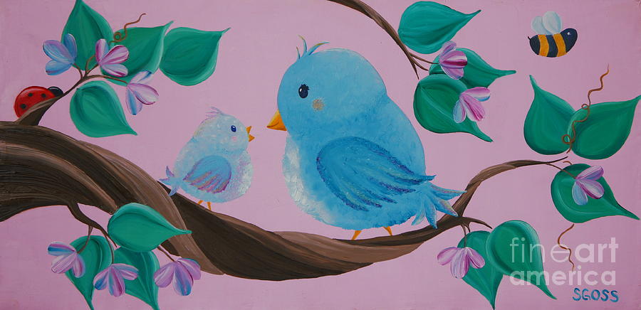 Mommy-Baby Birds Painting by Shiela Gosselin