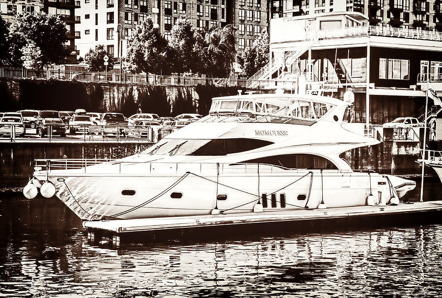 Black And White Mixed Media - Momousse Yacht in Montreal by Klm Studioline