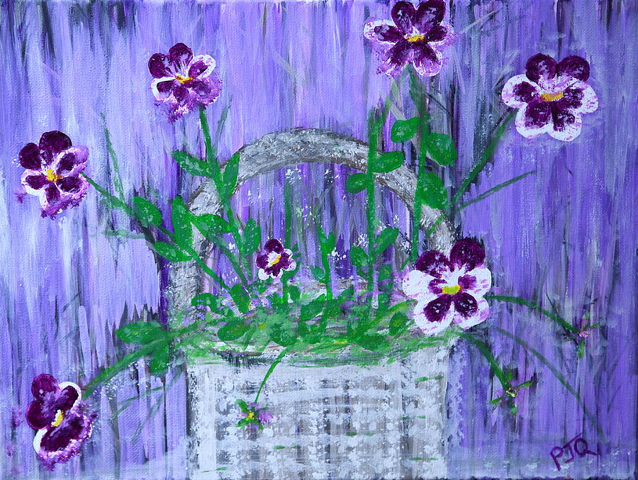 Moms Pansy Basket Painting by PJQandFriends Photography