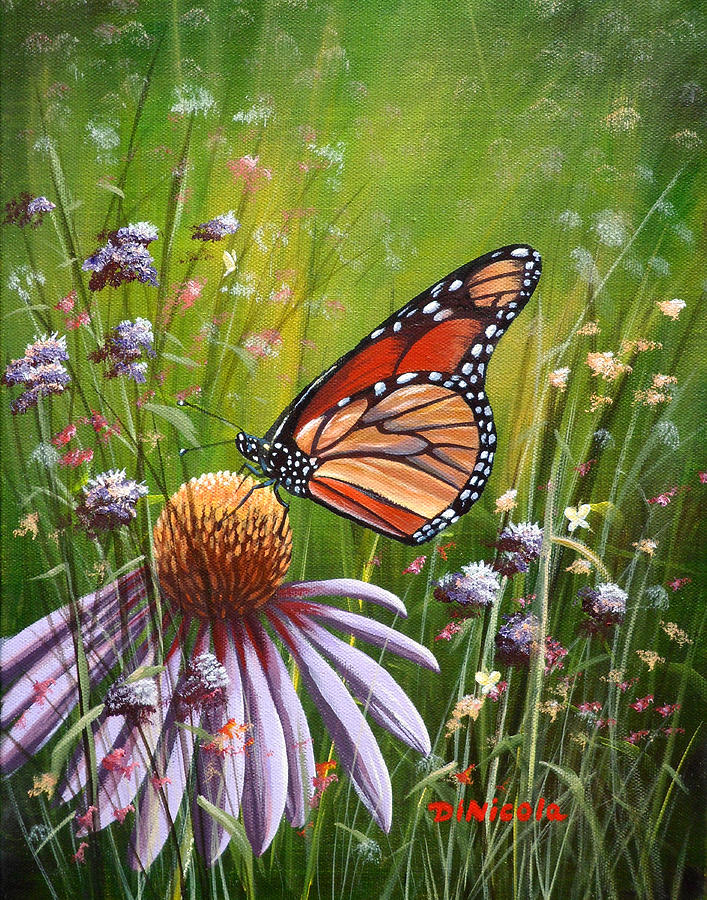 Monarch on Coneflower Painting by Anthony DiNicola