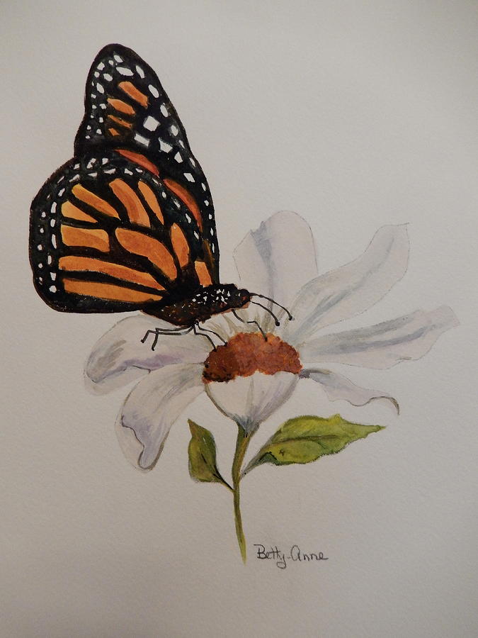 Monarch on Daisy Painting by Betty-Anne McDonald
