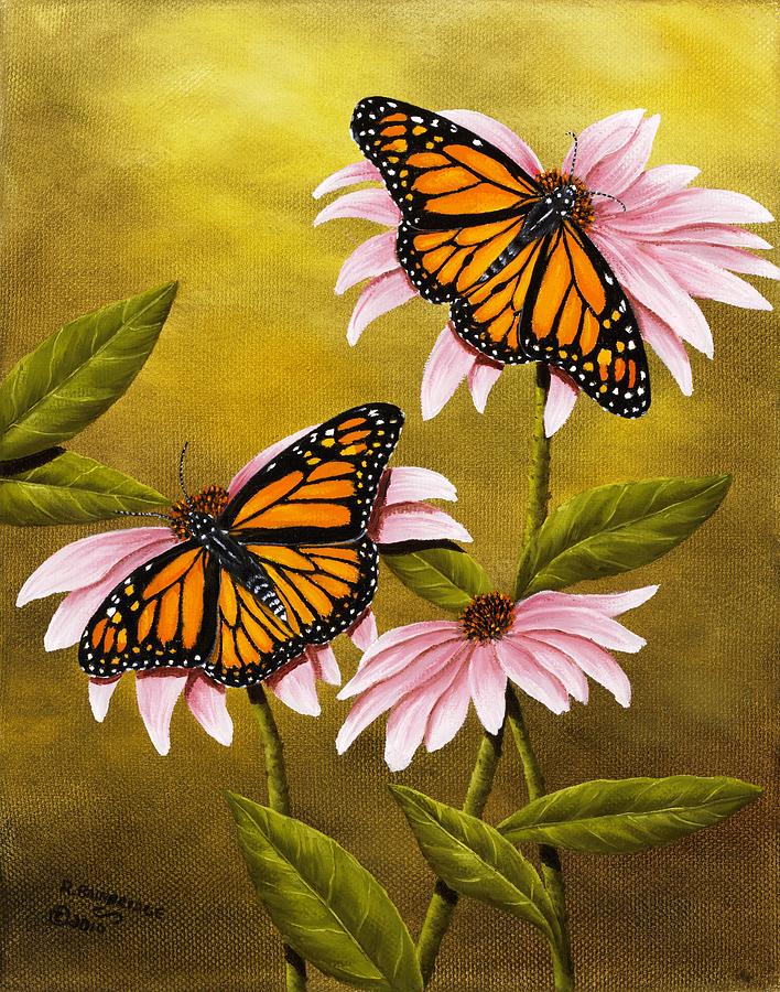 Monarchs and Coneflower Painting by Rick Bainbridge