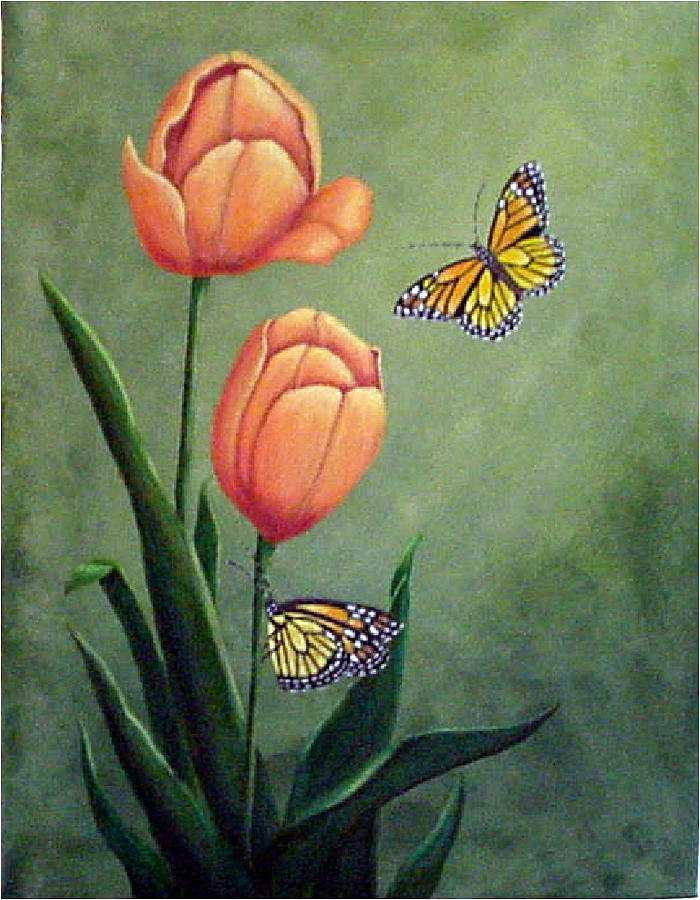 Monarchs and Golden Tulips Painting by Fran Brooks - Fine Art America