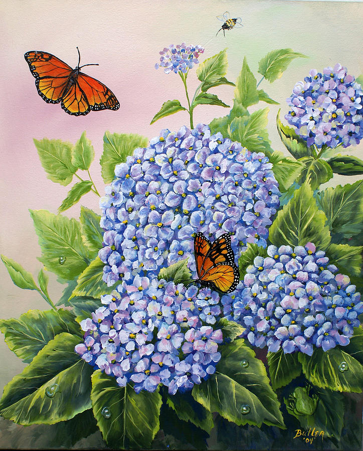 Monarchs and Hydrangeas Painting by Gail Butler | Fine Art America