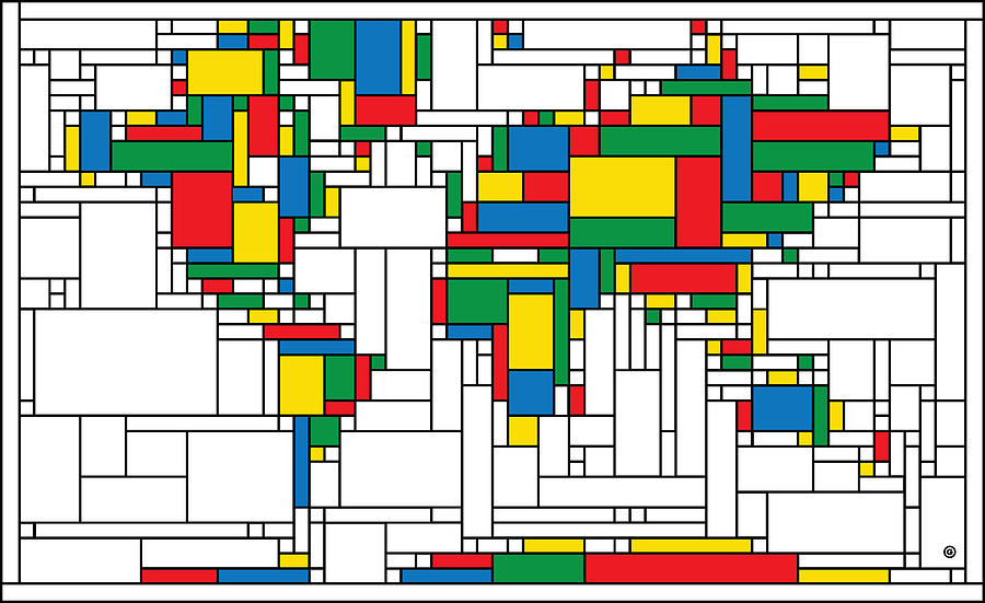 Mondrian World Map Painting by Gary Grayson