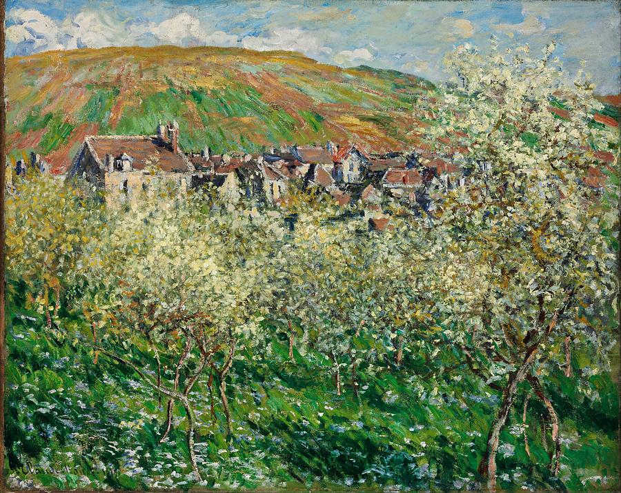 Monet Flowering Plum Trees 1879 Painting by Claude Monet