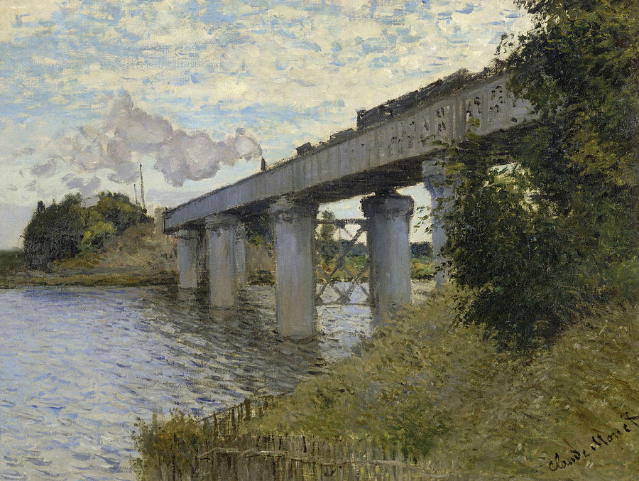 Monet Railroad Bridge Painting by Granger