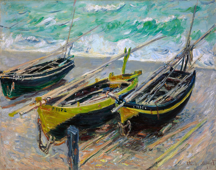 Monet Three Fishing Boats Painting by Granger