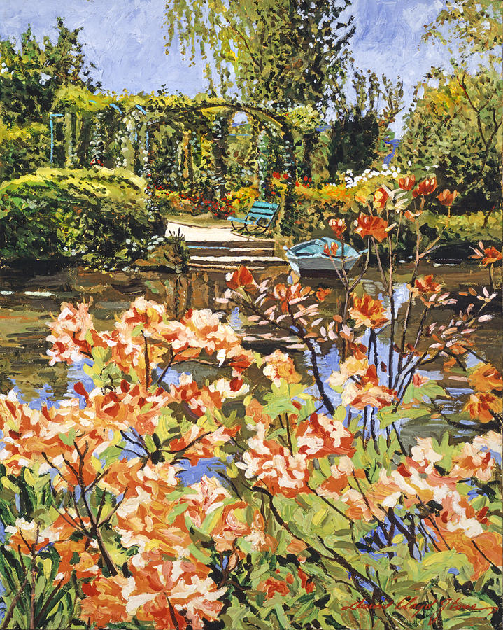 Monets Boat With Rhododendrons Painting by David Lloyd Glover