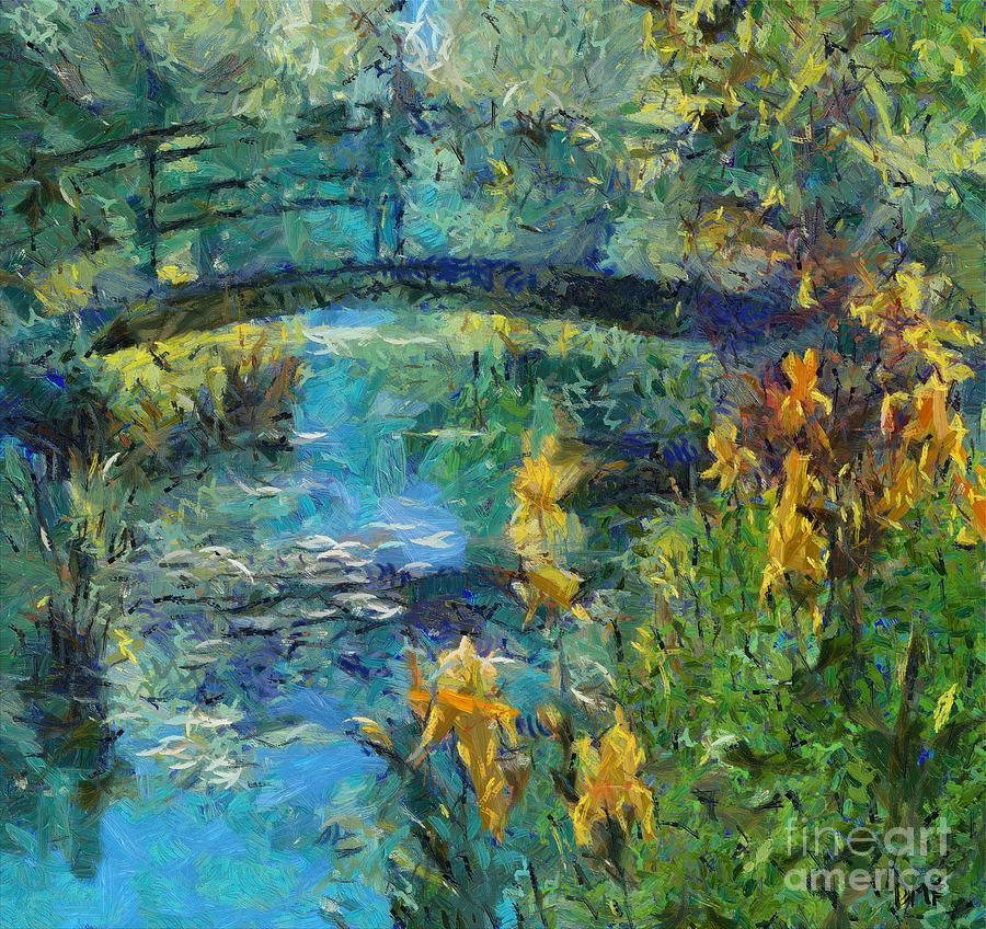 Monets Bridge With Iris Painting by Dragica  Micki Fortuna