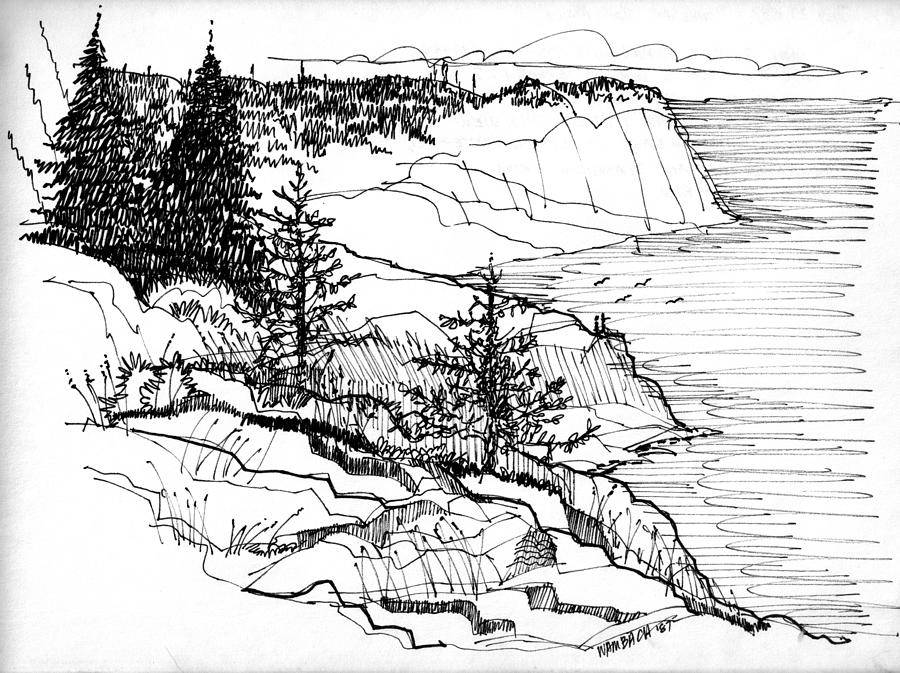 Monhegan Cliffs 1987 Drawing by Richard Wambach