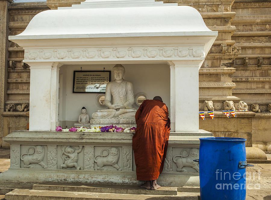 Monk praying at Ruwanwelisaya stupa in Sri Lanka Photograph by Patricia Hofmeester