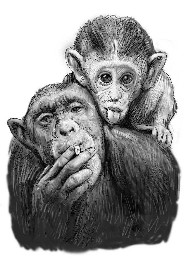 Monkey mum with son drawing sketch Painting by Kim Wang Fine Art America