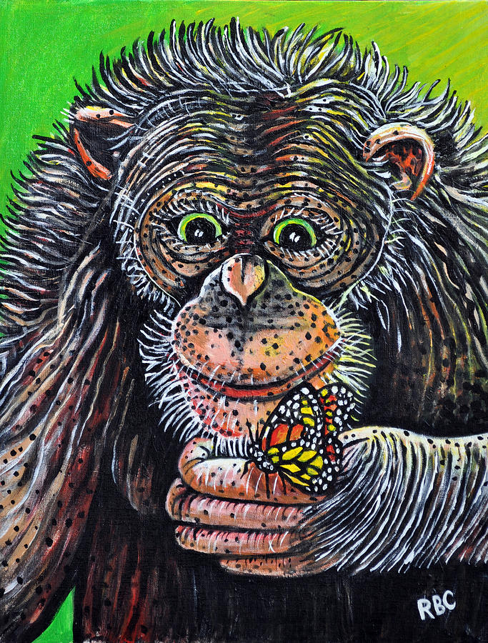 Monkey with Butterfly Painting by Bob Crawford
