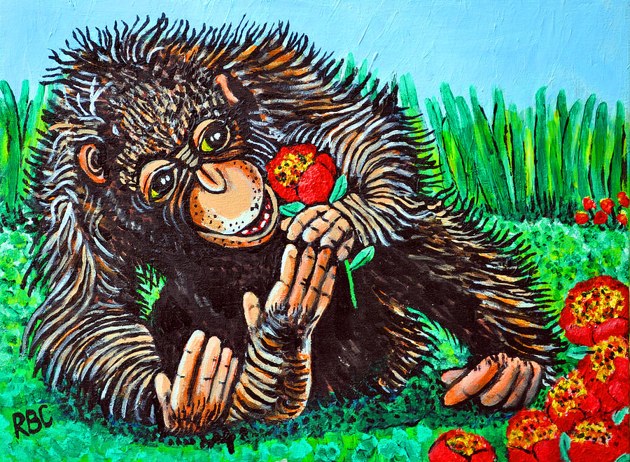 Flower Painting - Monkey with Flower by Bob Crawford
