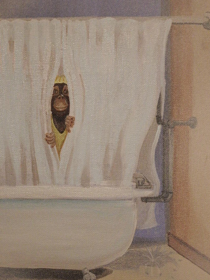 Monkey Painting - Monkeying Around In The Shower by Gerard Provost