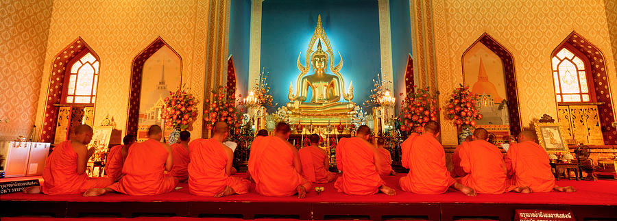 Buddha Photograph - Monks, Benchamapophit Wat, Bangkok by Panoramic Images