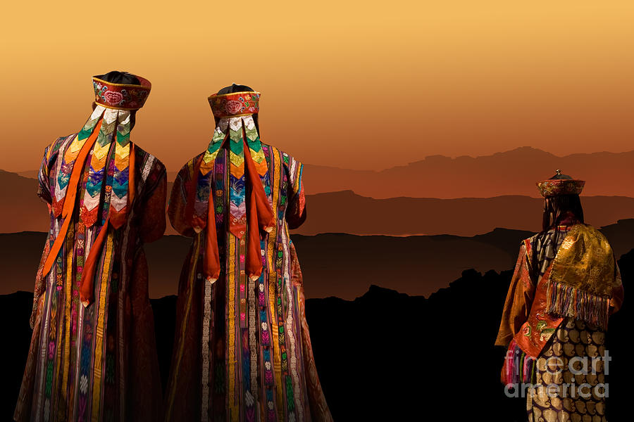 Monks from Bhutan Digital Art by Angelika Drake