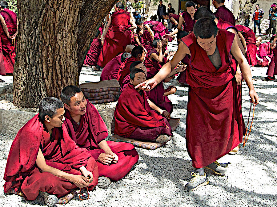 Monks in Debating Courtyard at Sera Monastery in Lhasa-Tibet Photograph ...