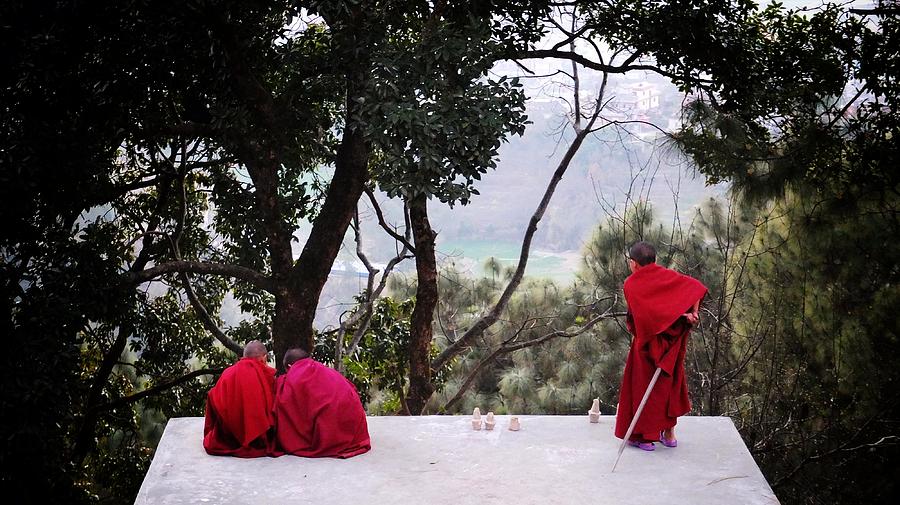 Mountain Photograph - Monks playing by Greg Holden