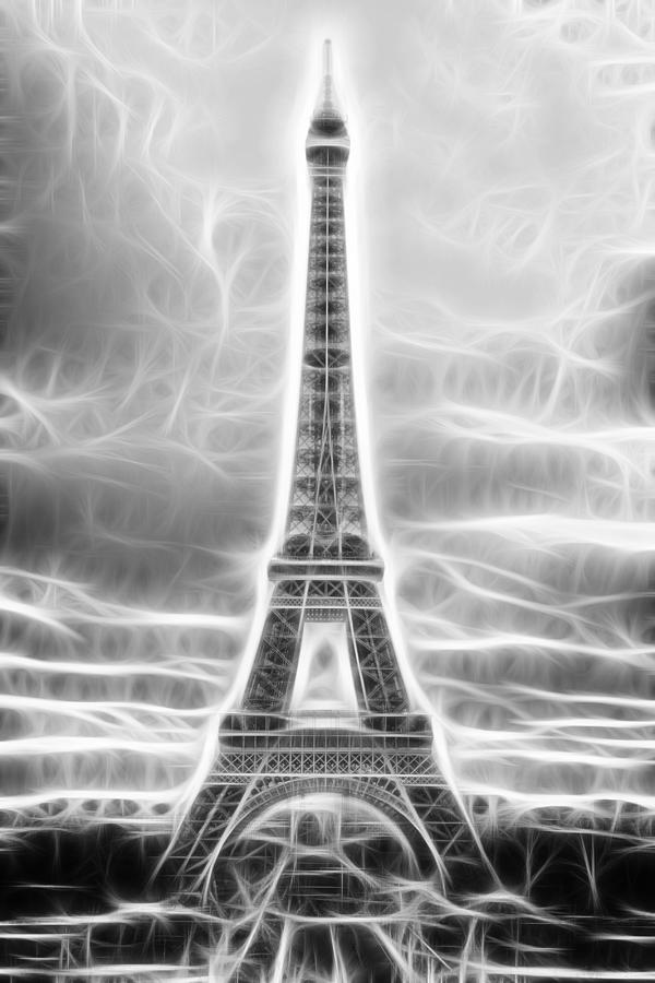 Black And White Photograph - Monochrome Eiffel Tower Fractal by Pati Photography