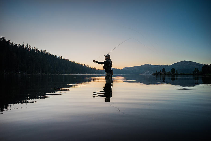 Monochrome, Fly Fishing in South Lake Tahoe Photograph by Nick Ocean Photography