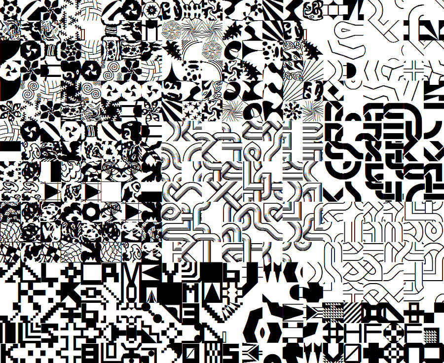 Abstract Digital Art - Monochrome Random Glyphs by John England