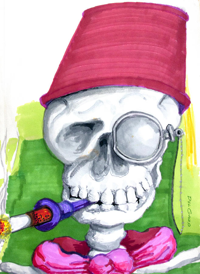 Skull Drawing - Monocle and Fez by Del Gaizo