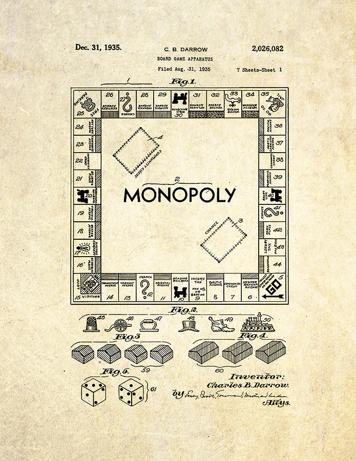 Monopoly Digital Art - Monopoly Board Game Patent Art by Gary Bodnar