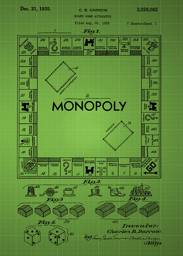 Monopoly Photograph - Monopoly Patent 1935 - Green by Chris Smith