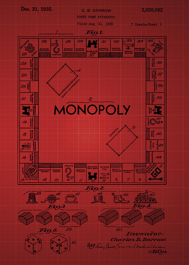 Monopoly Photograph - Monopoly Patent 1935 - Red by Chris Smith
