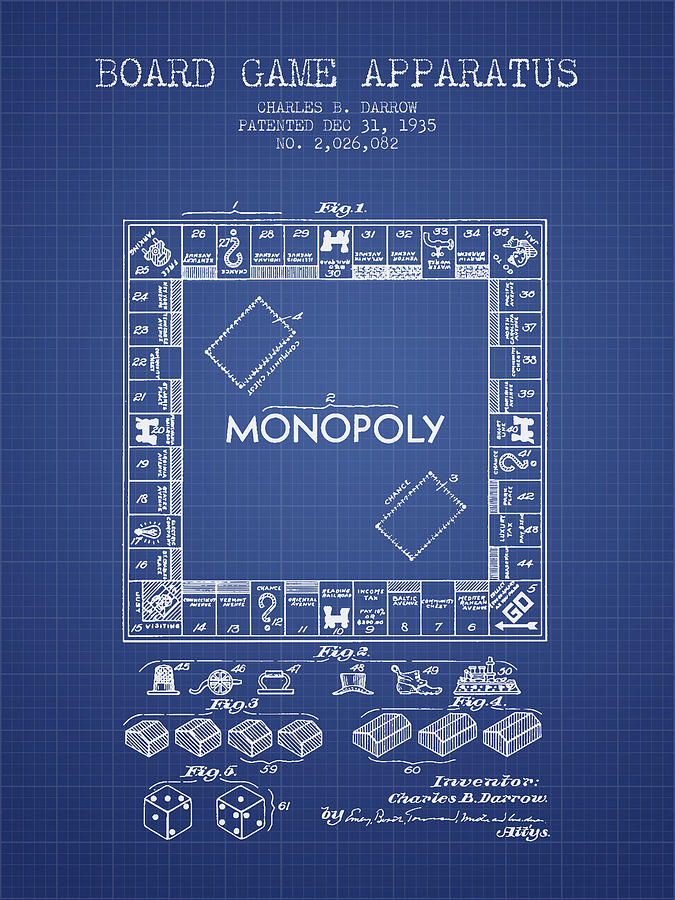 Monopoly Digital Art - Monopoly Patent from 1935 - Blueprint by Aged Pixel