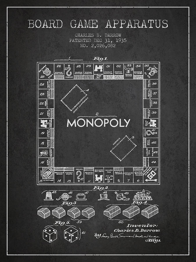 Monopoly Digital Art - Monopoly Patent from 1935 - Dark by Aged Pixel