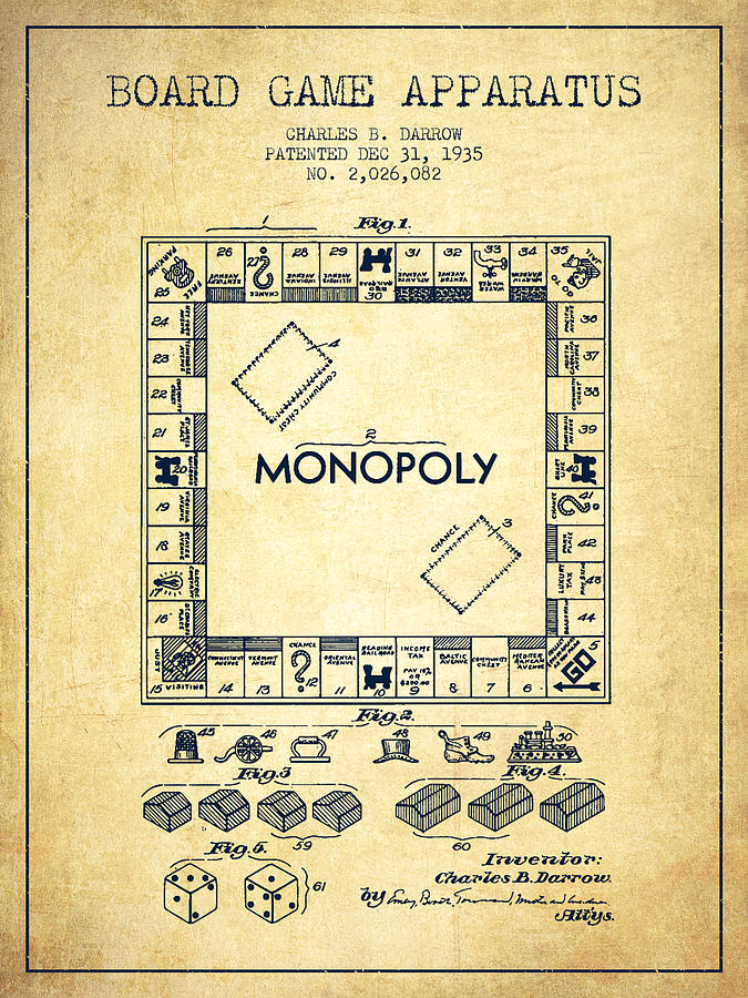 Monopoly Digital Art - Monopoly Patent from 1935 - Vintage by Aged Pixel