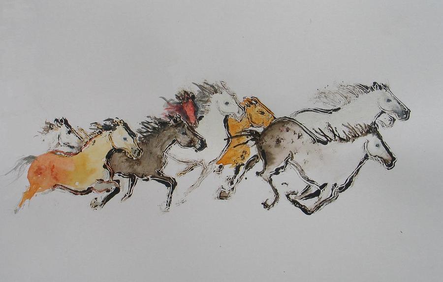Horse Painting - Monoprint 7 by Elizabeth Parashis