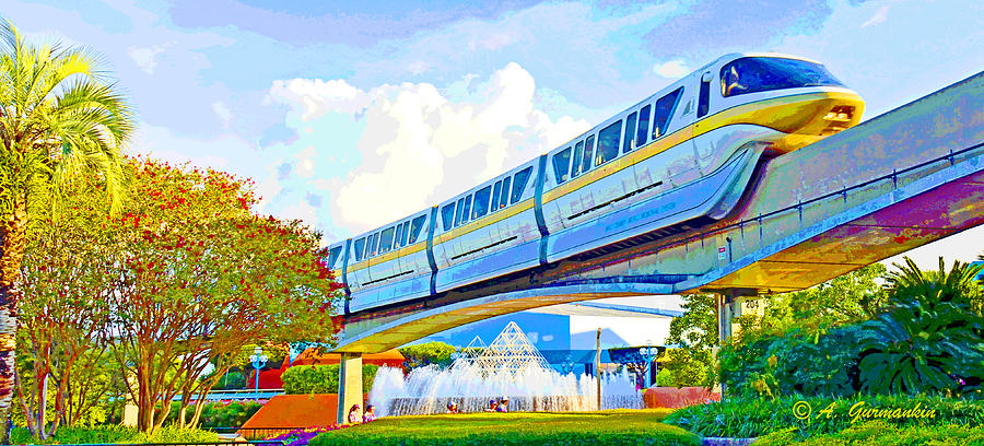 Monorail EPCOT Walt Disney World Digital Art by A Macarthur Gurmankin