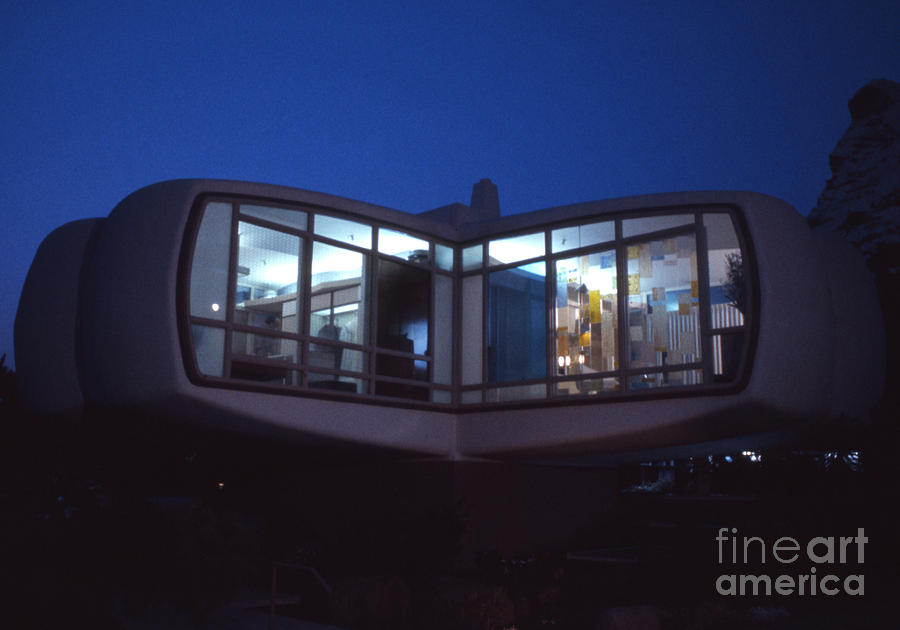 Architecture Photograph - Monsanto House of the Future at Disneyland at Night 1961 by The Harrington Collection