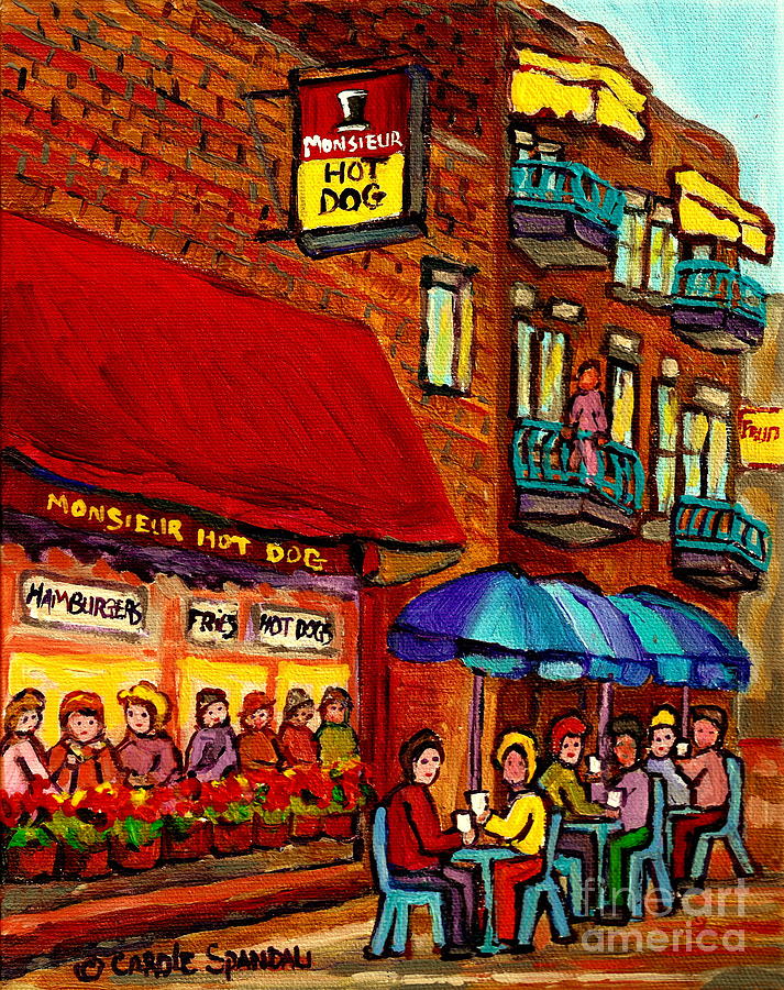 Monsieur Hotdog Roadside Attractions Delis Drive Ins Diners Paintings Vintage Storefront Cityscene  Painting by Carole Spandau