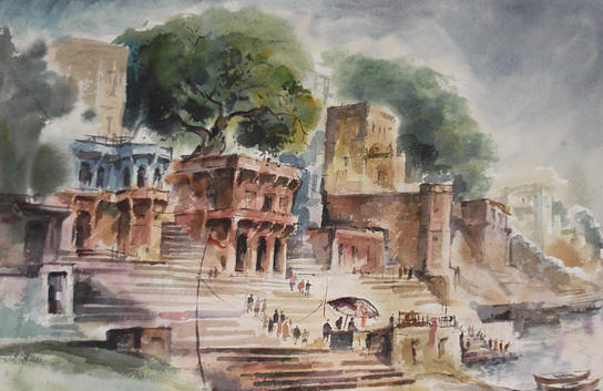 Monsoon At Banaras Ghats Painting By Ramo Shanker - Fine Art America