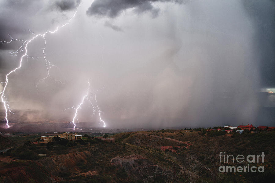 Monsoon Lightning Storm over the Jerome State Park in the Verde Valley Arizona Photograph by Ron Chilston