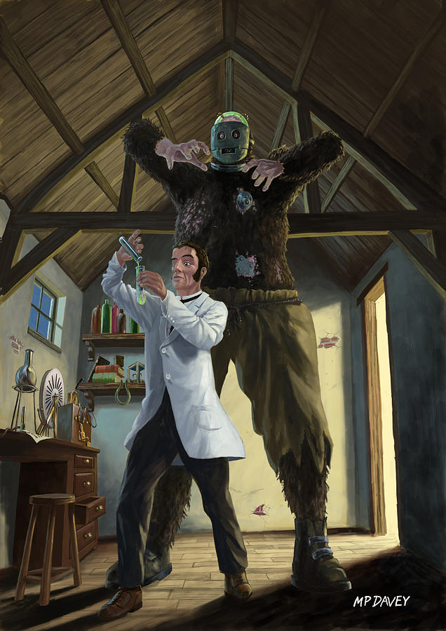 Halloween Painting - Monster In Victorian Science Laboratory by Martin Davey