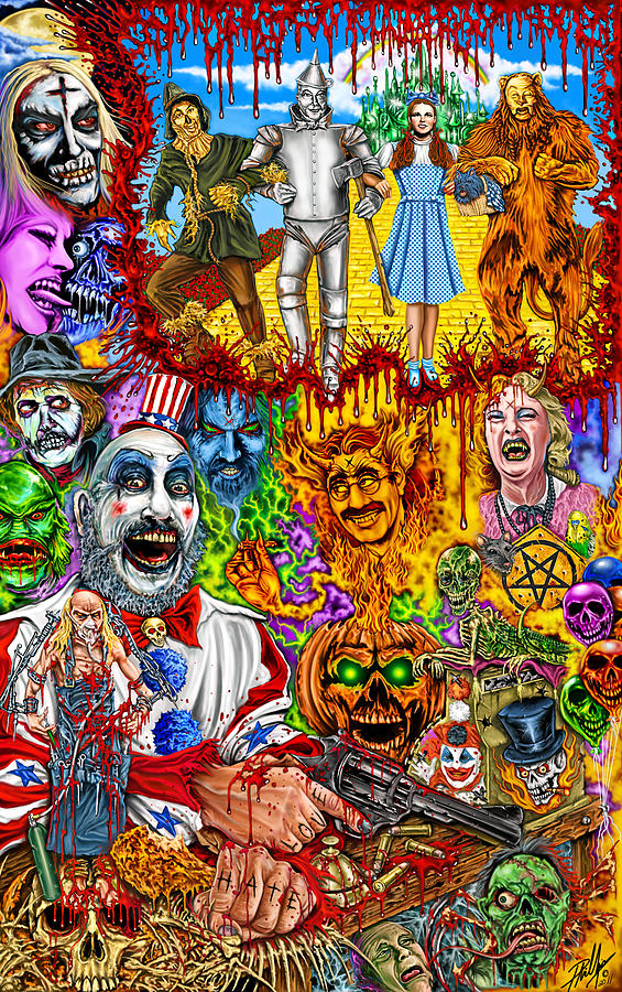 Captain Spaulding Painting - MONSTERS MURDER and MAYHEM oh my by Timothy Ph...